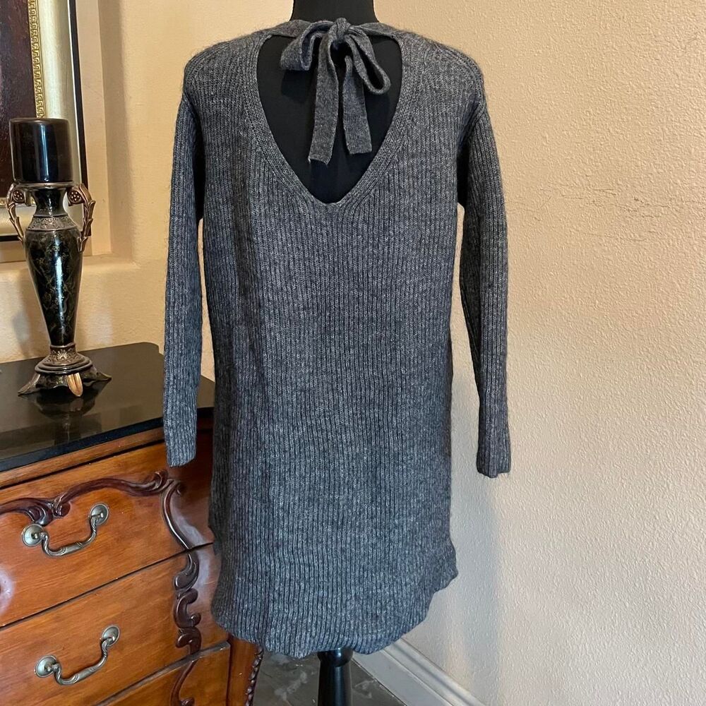 Dark Academia Cozy J. Crew Open Back Gray Ribbed Sweater Dress